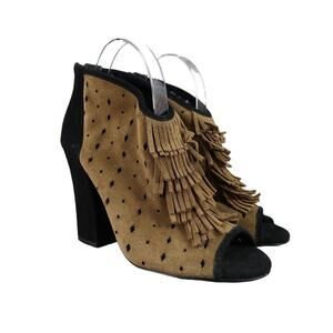 Jessica Simpson Shoes Womens 8.5 Bootie Fringe Open Toe Two Tone Leather Fashion
